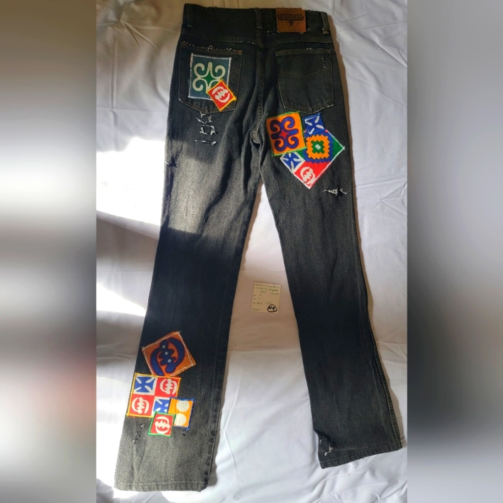 Vintage Black Shepler Jeans with Anakara Patches Handmade